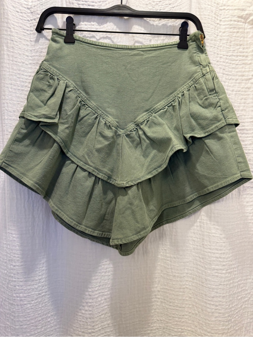 MOTHER Denim The Ruffle Mini Skirt in Loden Frost Green